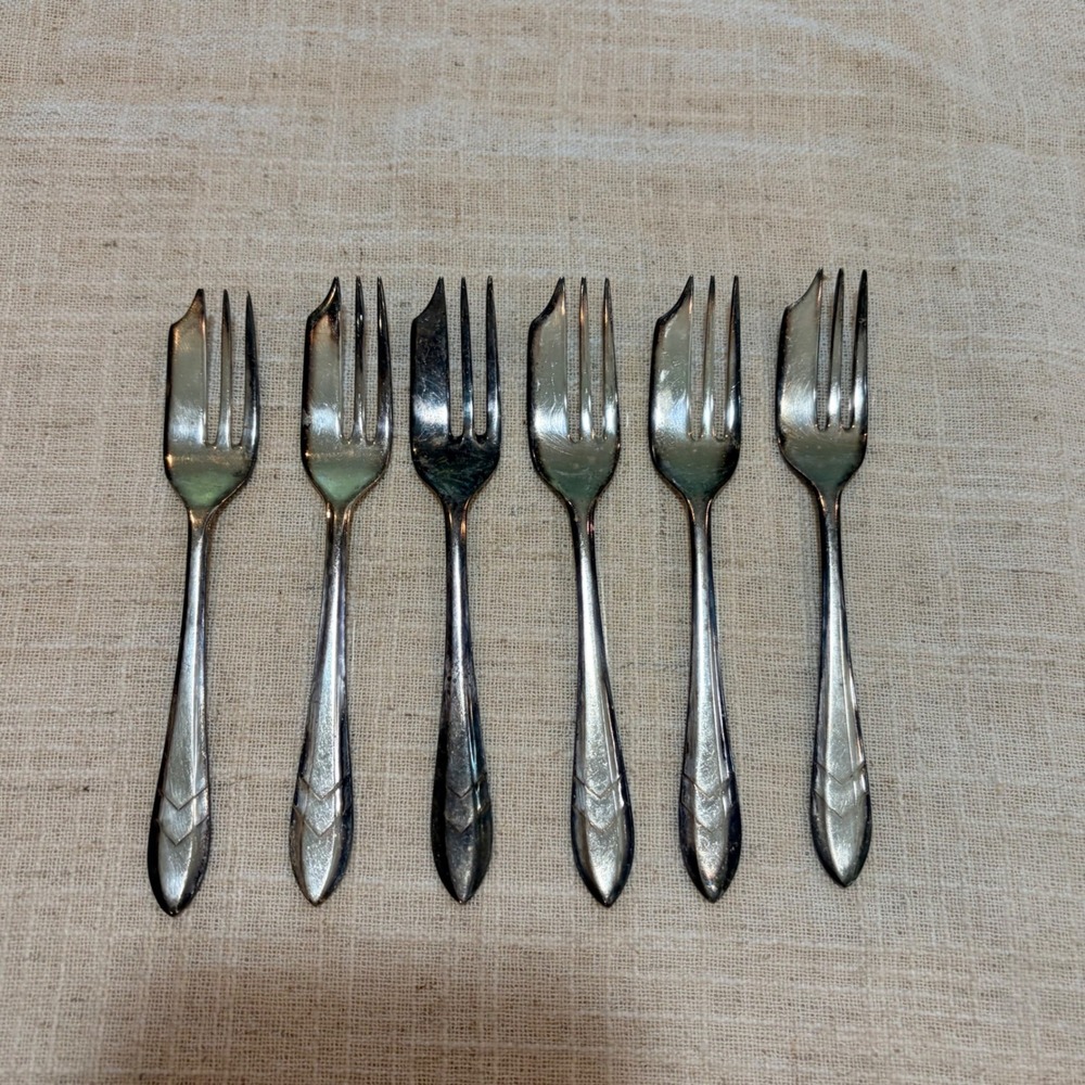 Vintage M.S. Ltd EPNS Sheffield England Art Deco Cake Pastry Forks Set of 6